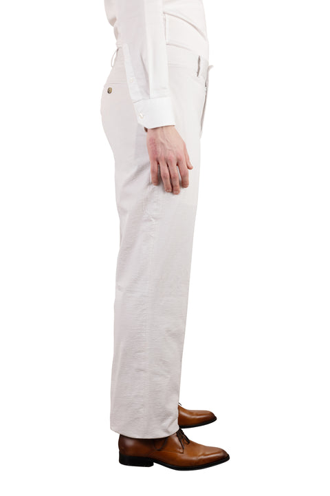 Two Tone Natural Seersucker Pant<br>Flat Front<br>Regular Rise