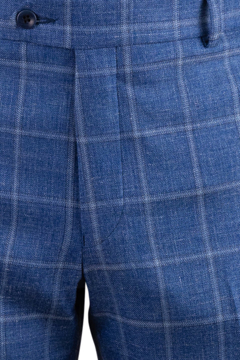 Wool Silk Linen Window Pane Pant<br>Flat Front<br>Regular Rise