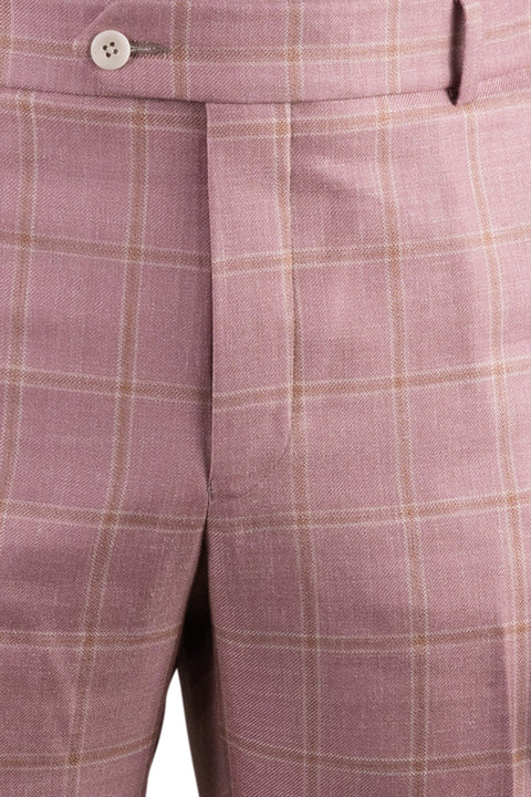 Wool Silk Linen Window Pane Pant<br>Flat Front<br>Regular Rise