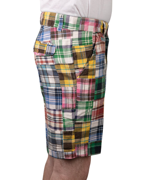 Vintage 1946 Patch Madras Short, Light Blue<br>Flat Front<br>Modern Fit