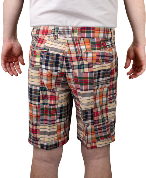 Vintage 1946 Patch Madras Short, Blue<br>Flat Front<br>Modern Fit