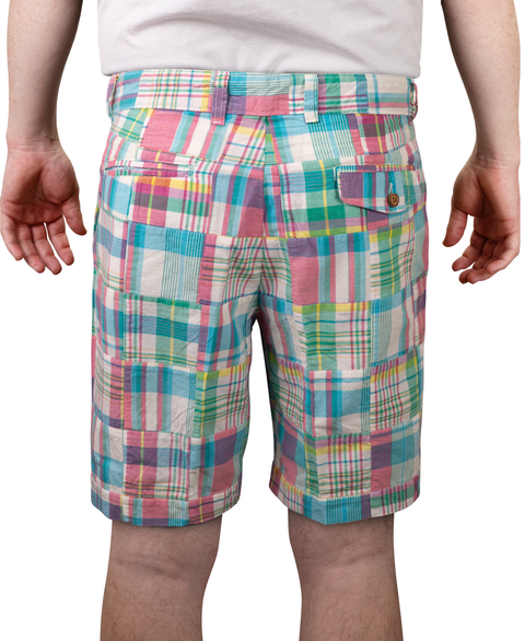 Vintage 1946 Patch Madras Short, Sky Blue<br>Flat Front<br>Modern Fit