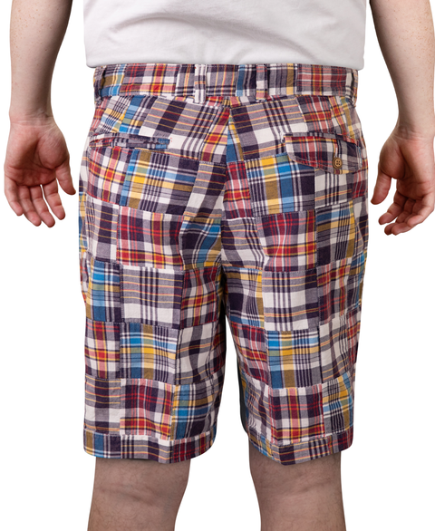 Vintage 1946 Patch Madras Short<br>Navy<br>Flat Front<br>Modern Fit