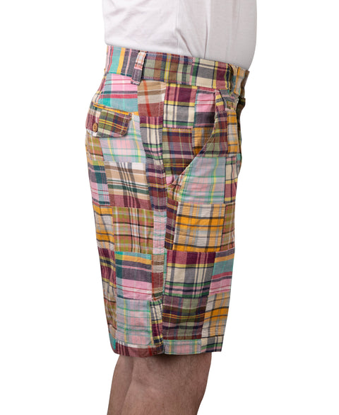 Vintage 1946 Patch Madras Short, Blue<br>Flat Front<br>Modern Fit