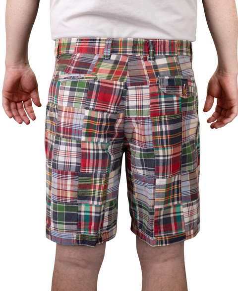Vintage 1946 Patch Madras Short, Navy<br>Flat Front<br>Modern Fit
