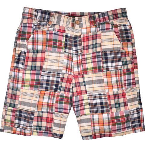 Vintage 1946 Patch Madras Short, Blue<br>Flat Front<br>Modern Fit