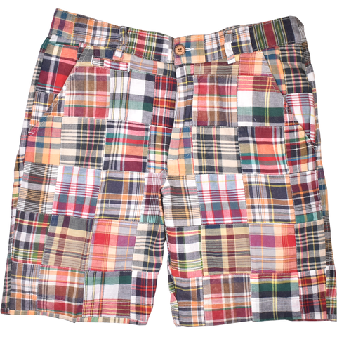 Vintage 1946 Patch Madras Short, Navy<br>Flat Front<br>Modern Fit