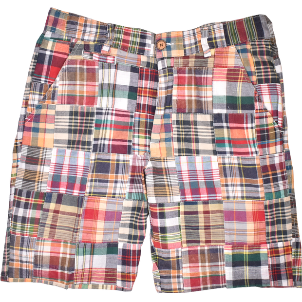 Vintage 1946 Patch Madras Short, Navy<br>Flat Front<br>Modern Fit