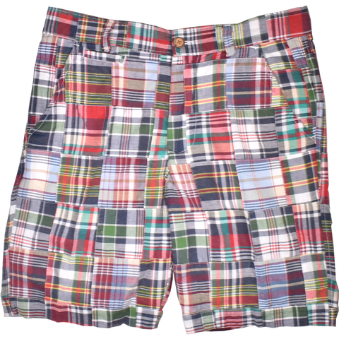 Vintage 1946 Patch Madras Short, Navy<br>Flat Front<br>Modern Fit