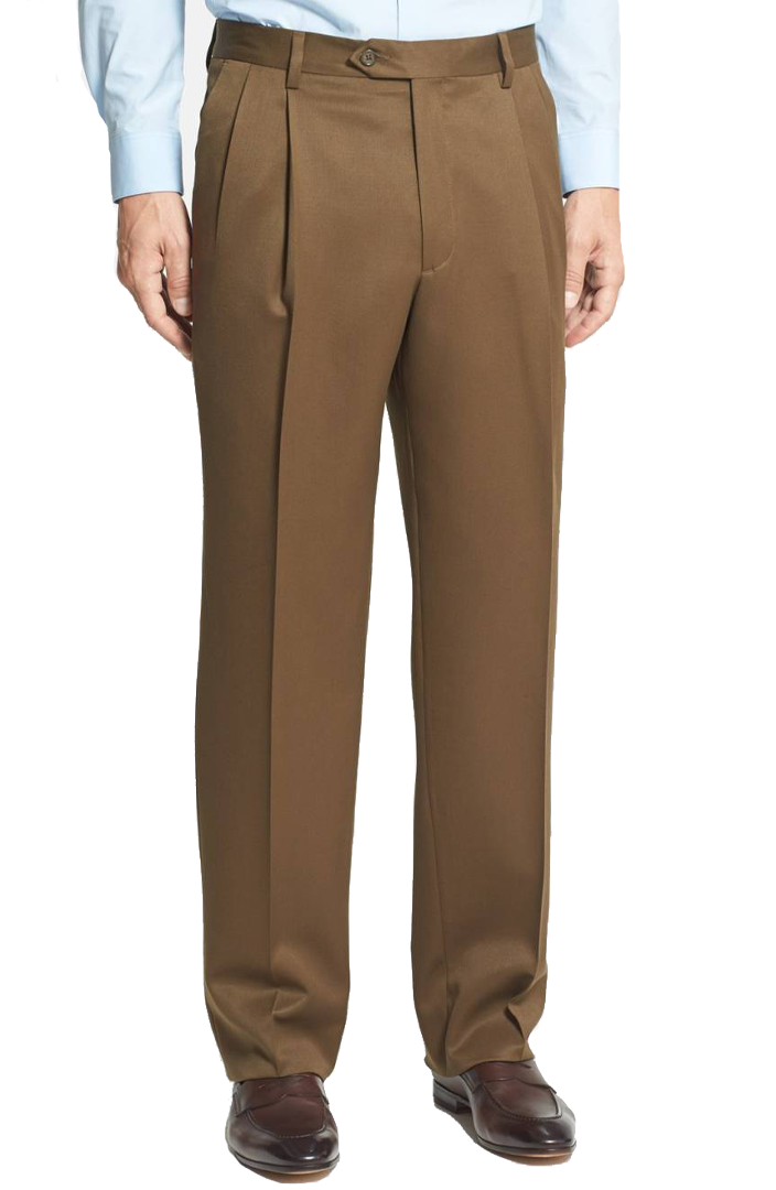 Berle Mens Pleated Pants Gabardine Trousers Tobacco 54L