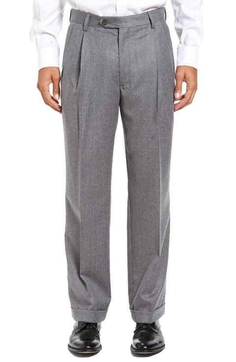 Stretch Brushed Wool Pleated Pant<br>Regular Rise