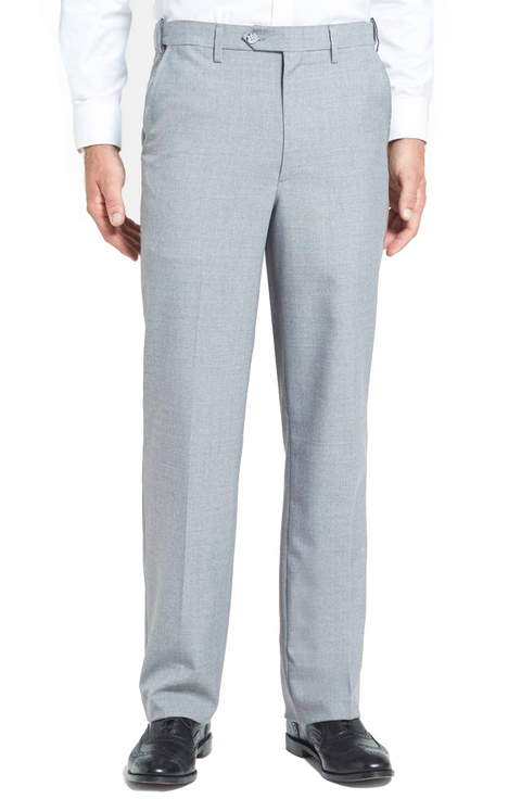 Polyester Wool Tropical, Self Sizer, Light Grey<br>Flat Front<br>Regular Rise
