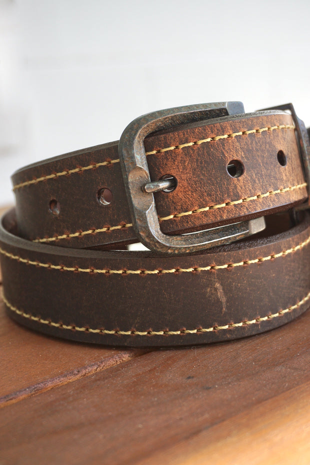 Oil Tanned Casual Belt<br>Distressed Buckle<br>Sienna