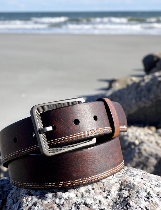 Bison Leather Casual Belt<br>Brass Buckle