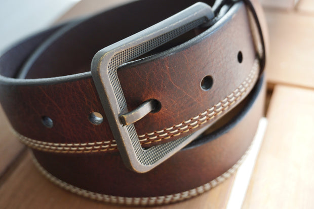 Bison Leather Casual Belt<br>Brass Buckle