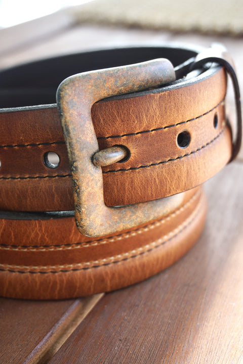 Bison Leather Casual Belt<br>Distressed Buckle